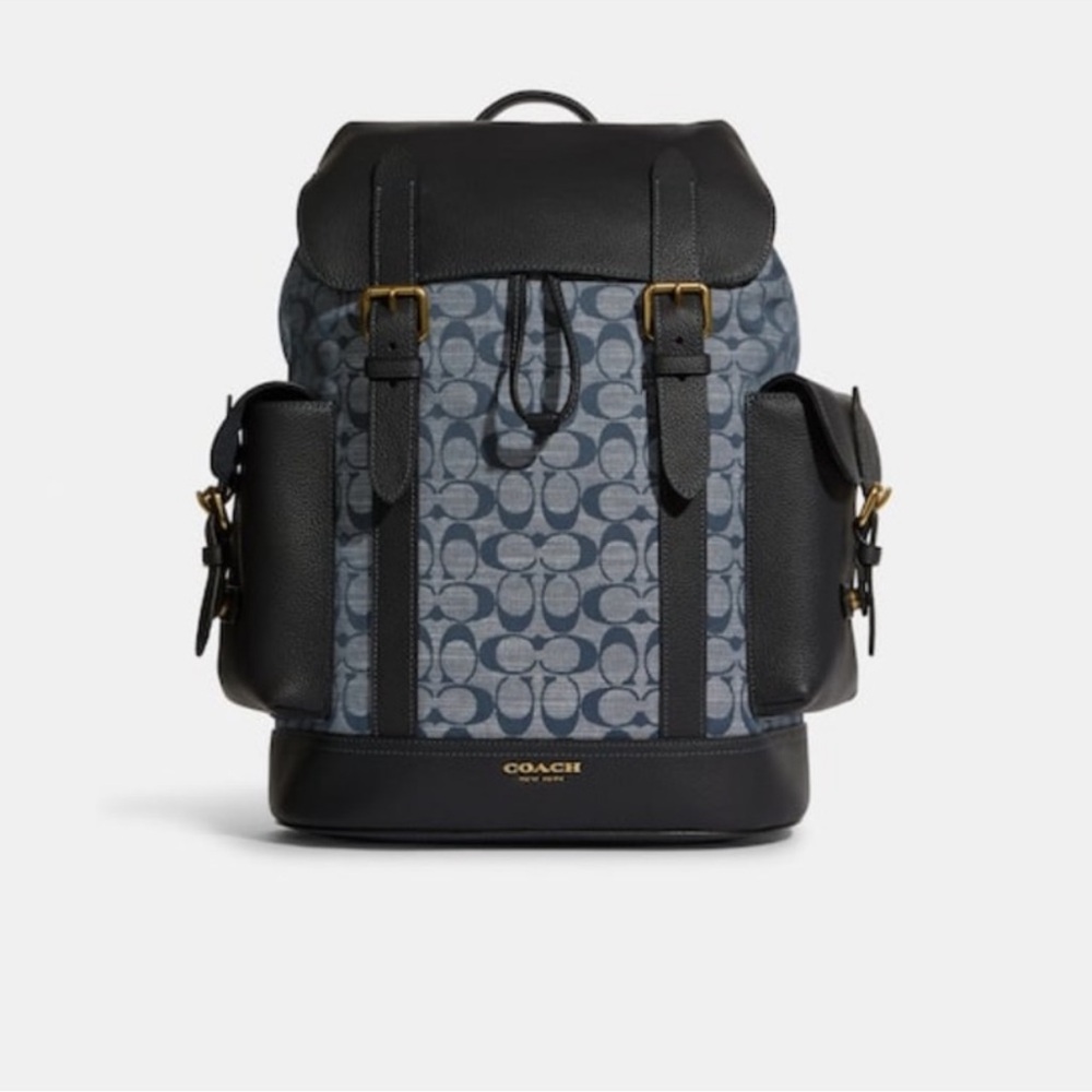 Authentic Coach Hudson Backpack in Signature Chambray - Brass/denim.